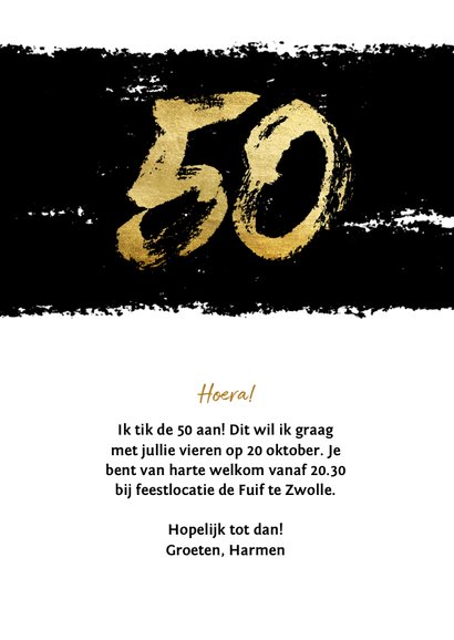Uitnodiging 50 stoer met zwarte inkt 3