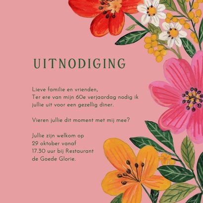 Uitnodiging 60e verjaardag  met kleurrijke bloemen 3