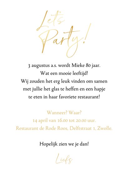 Uitnodiging 80 jaar goud confetti grote foto 3