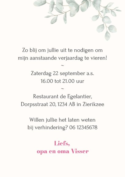 Uitnodiging 85 in hout met bloemen 3