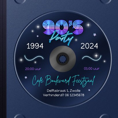 Uitnodiging 90's feestje disco foto's CD album hoesje 3