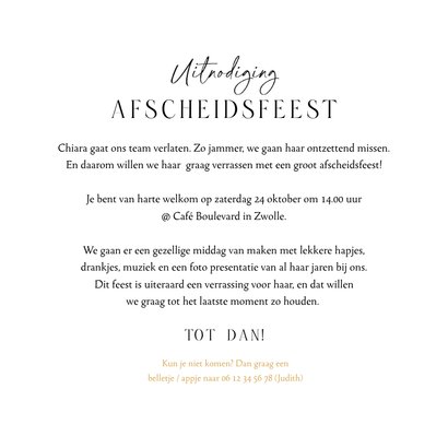 Uitnodiging afscheidsfeest borrel foto waterverf confetti 3