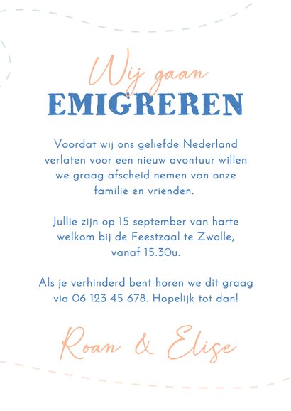 Uitnodiging afscheidsfeestje emigratie vliegticket en foto 3