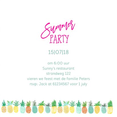 Uitnodiging Ananas trendy geel 3