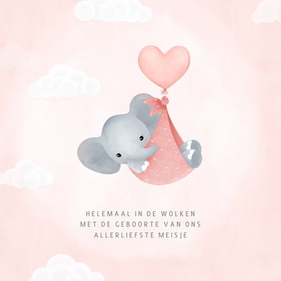 Uitnodiging baby borrel meisje olifantje in draagzak ballon 2