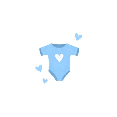 Uitnodiging babyborrel met blauw rompertje en hartjes 2
