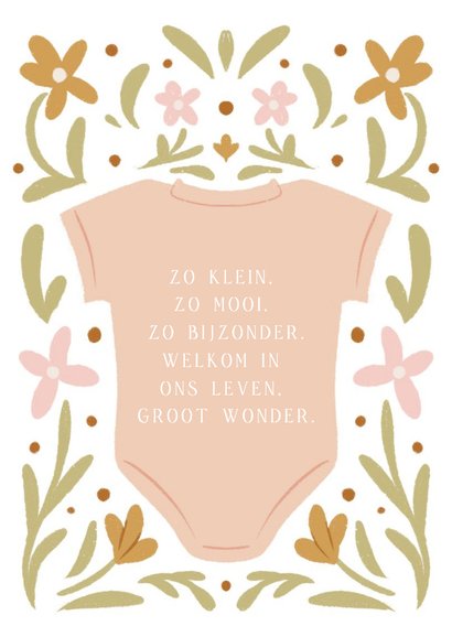 Uitnodiging babyborrel met rompertje en bloemen 2