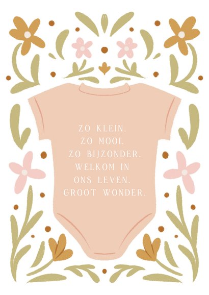 Uitnodiging babyborrel met rompertje en bloemen 2