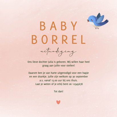 Uitnodiging babyborrel vosje vogel en hartjes 3