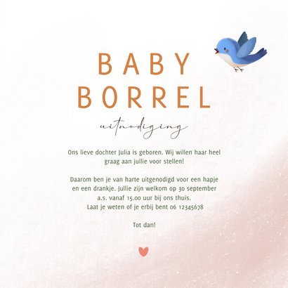 Uitnodiging babyborrel vosje vogel en hartjes 3