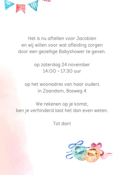 Uitnodiging babyshower blauw/roze 3