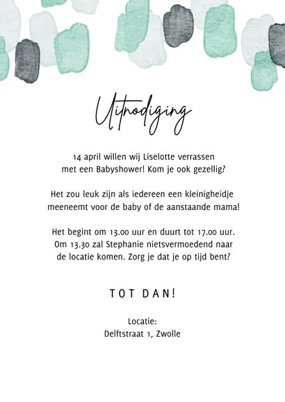 Uitnodiging babyshower foto waterverf algemeen 3