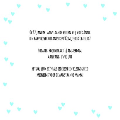 Uitnodiging babyshower hartjes in blauw 2