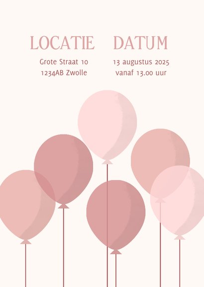 Uitnodiging babyshower meisje met roze ballonnen 2
