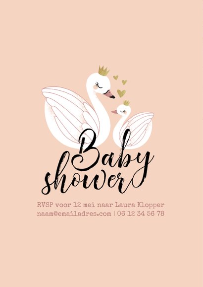 Uitnodiging Babyshower meisje zwaan zwaantjes 2