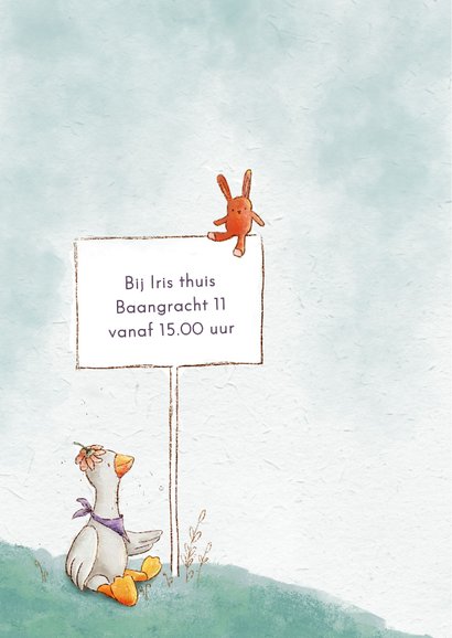 Uitnodiging babyshower met eendje en konijntje 2