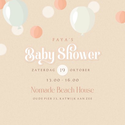 Uitnodiging babyshower zacht kraftlook ballonnen & confetti 2