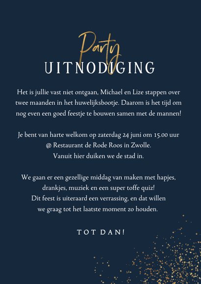 Uitnodiging bachelor party vrijgezellenfeest strikje man 3