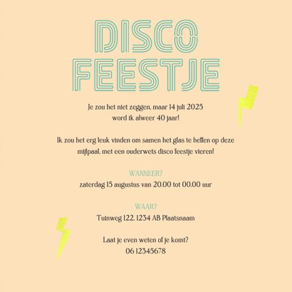 Uitnodiging back to the 80's disco feestje 3