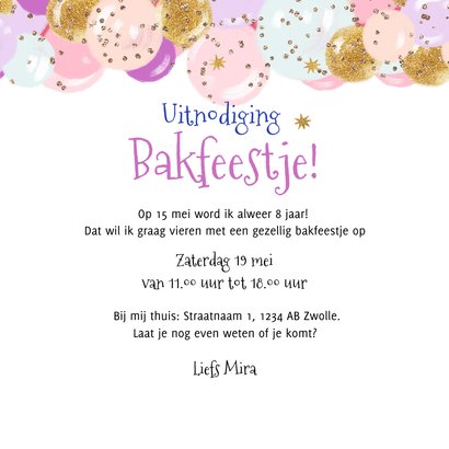 Uitnodiging bakfeestje ballonnenslinger muffin foto 3