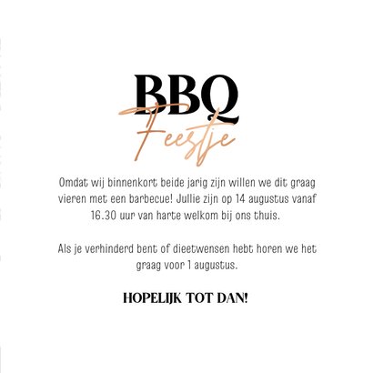 Uitnodiging barbecue feestje doodles zwart wit koper 3