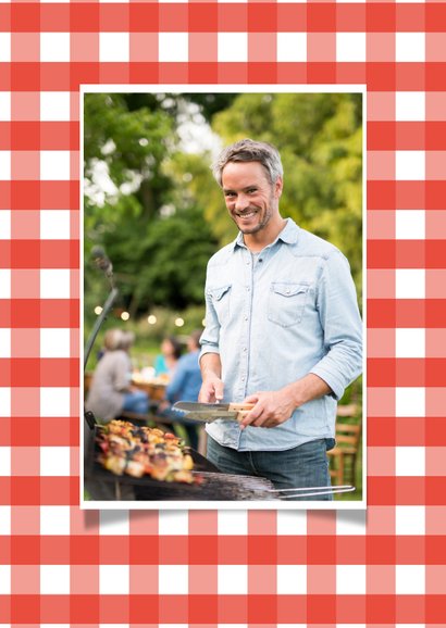 Uitnodiging barbecue rode ruitjes en tekstkader 2