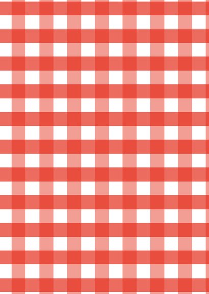 Uitnodiging barbecue rode ruitjes en tekstkader Achterkant