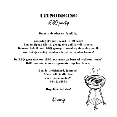 Uitnodiging BBQ tuinfeest verjaardag man 3