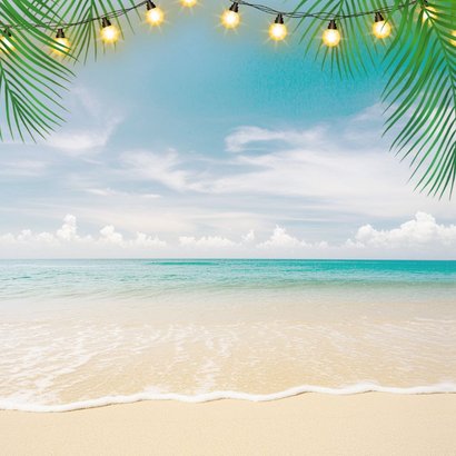 Uitnodiging beach party strandfeest caribische wegwijzers Achterkant