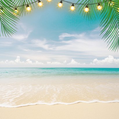 Uitnodiging beach party strandfeest caribische wegwijzers  Achterkant