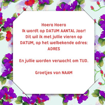Uitnodiging bloemen en foto RB 3