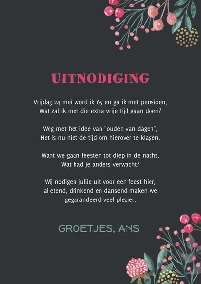 Uitnodiging bordjes met bloemen 3