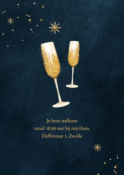 Uitnodiging borrel diner kerstdiner champagne sneeuw winter 2