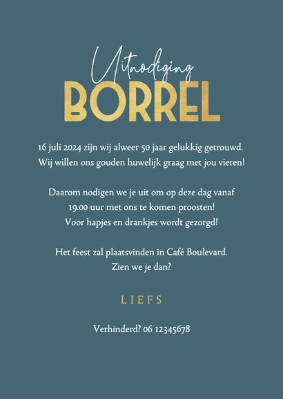 Uitnodiging borrel jubileum feest goud sterren 3