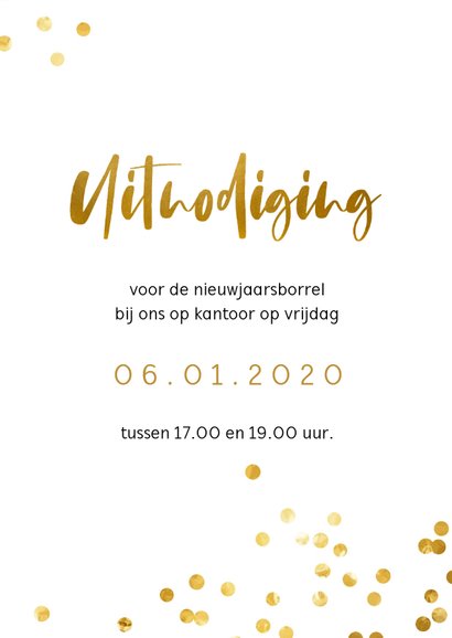 Uitnodiging borrel met gouden confetti 3