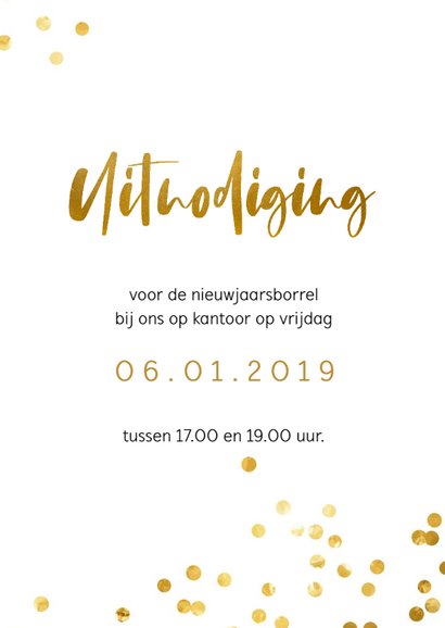Uitnodiging borrel met gouden confetti 3