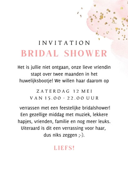 Uitnodiging Bridal Shower champagne watercolour goudlook 3