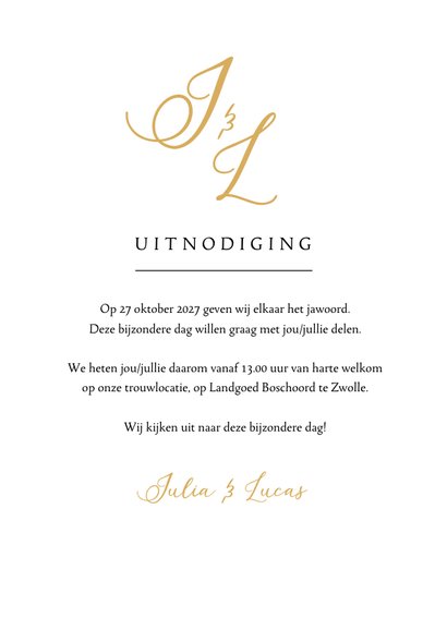 Uitnodiging bruiloft foliedruk namen goud 3