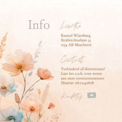 Uitnodiging bruiloft met eigen foto en aquarel wilde bloemen 2