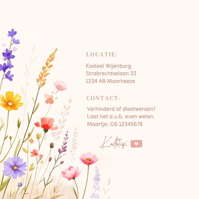 Uitnodiging bruiloft met foto en gemengde bloemen aquarel 2