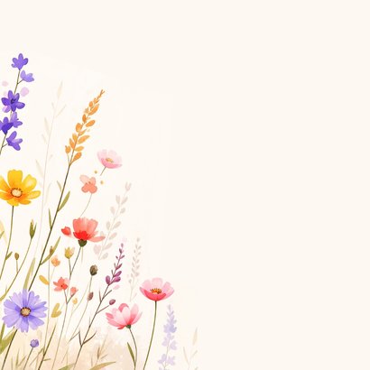 Uitnodiging bruiloft met foto en gemengde bloemen aquarel Achterkant