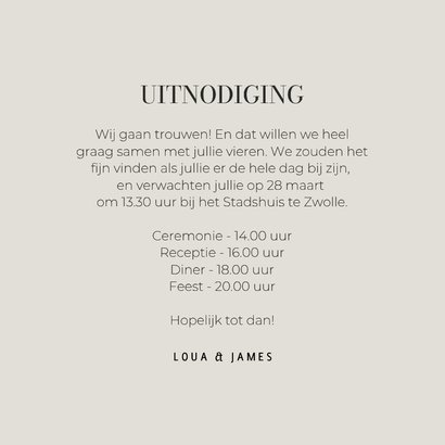 Uitnodiging bruiloft stijlvol met kader en bloemen 3