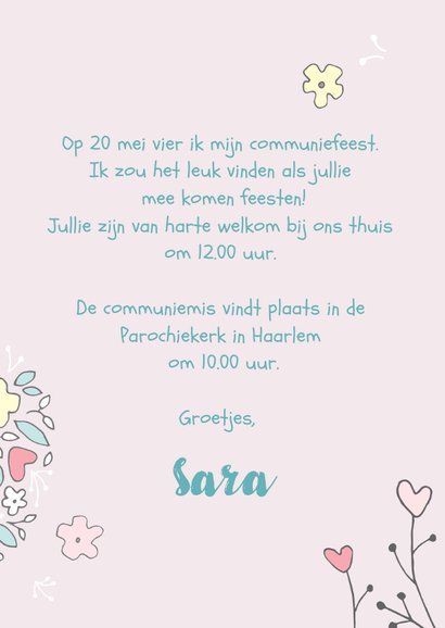Uitnodiging communie bloemenillustratie 3