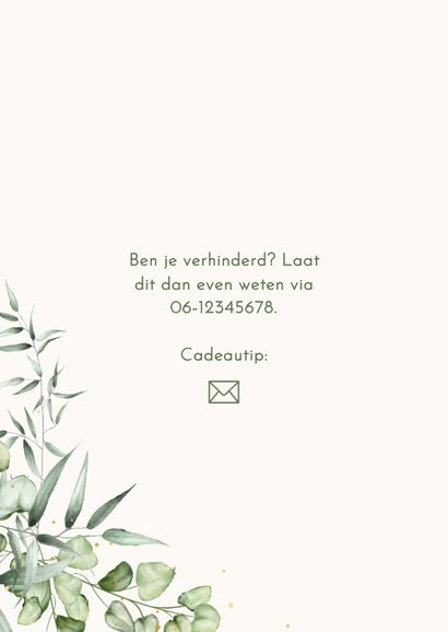 Uitnodiging communie eucalyptus stijlvol goud 2