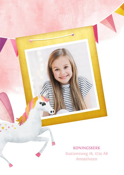 Uitnodiging communie feestje met een eenhoorn unicorn 2