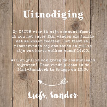 Uitnodiging communie foto slinger hout krijtbord 3