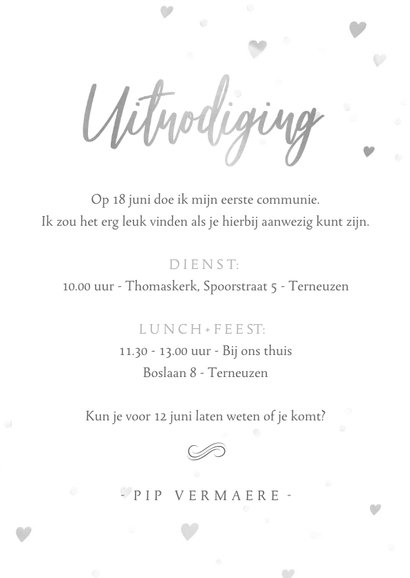 Uitnodiging communie fotokaart met zilveren letters 3