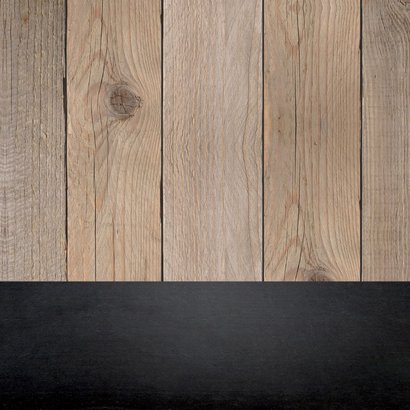 Uitnodiging communie jongen foto stoer houtprint slinger Achterkant