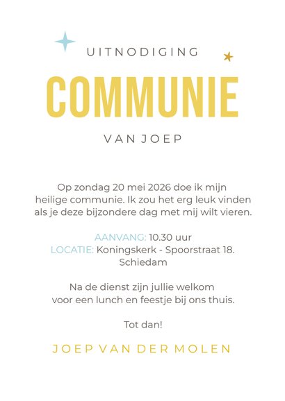 Uitnodiging communie jongen - met engeltje gelukspoppetje 3