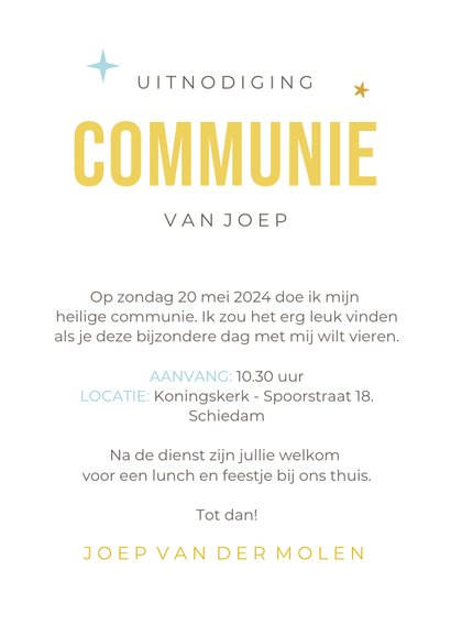 Uitnodiging communie jongen - met engeltje gelukspoppetje 3